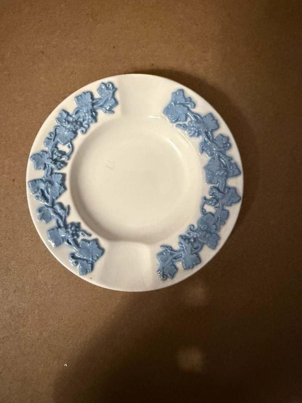 Wedgwood Embossed Queen's Ware Blue on Cream Grapevine Ashtray